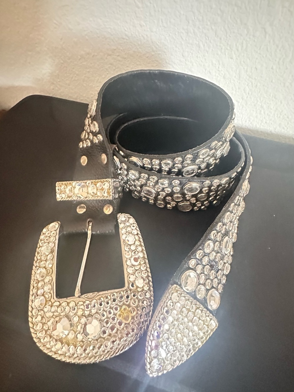 Michael Morrison Embellished Black Crystal Western Belt. Fits  29-34 waist - Picture 2 of 12